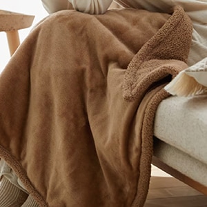 【ｾｰﾙ】ふんわりフランネル×シープ調ボアブランケット モカブラウン