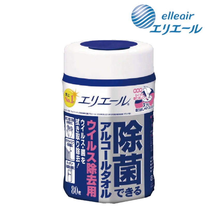 エリエール 除菌できるアルコールタオル ウイルス除去用 ボトル (80枚)[大王製紙]