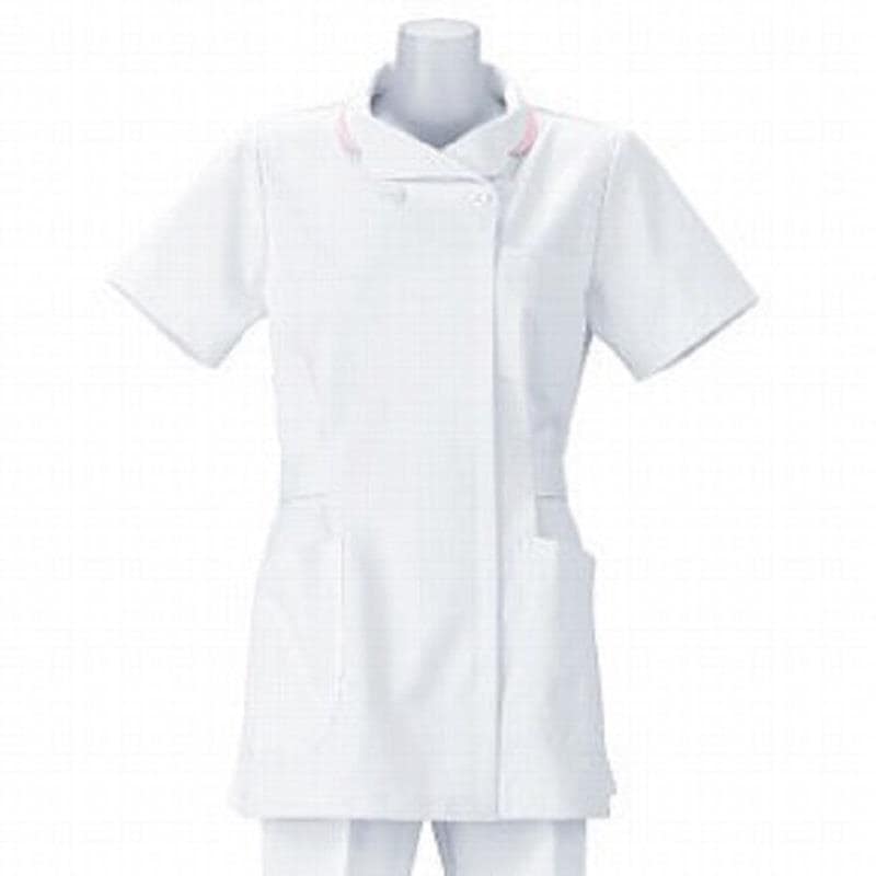 チュニック HO-1932 ホワイト(衿ふちピンク) L[ナガイレーベン]