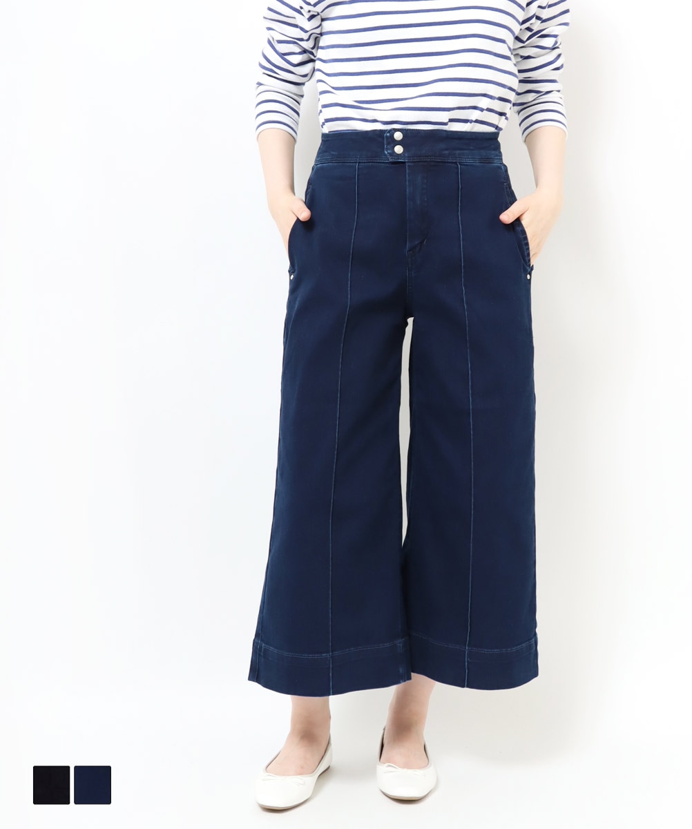 SALE【AMI】ワイド ストレッチ クロップド デニム ジーンズ SALE】□涼□クールストレッチデニム ワイドフレアクロップド CA6396