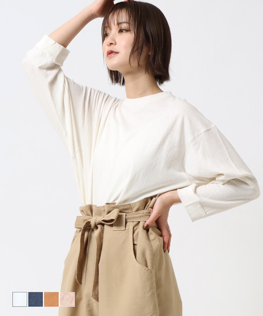 在庫限り 【BIG SALE】 リネン混8分袖ルーズプルオーバー CF6034