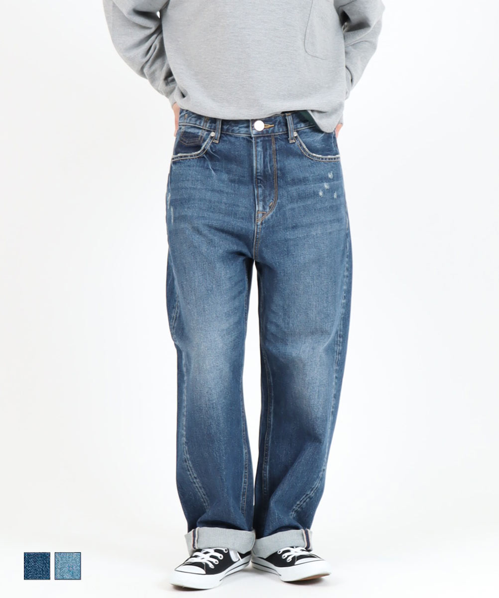Cafetty新作】綿100％ヴィンテージ風デニムパンツ｜浅めインディゴ