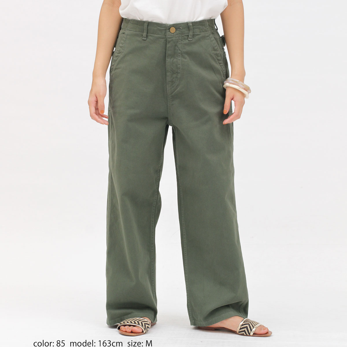 新着商品 Cafetty カフェッティ Cfロゴワイドパンツ レディース カラーパンツ S M L チノパン ワイド ストレート ワークデザイン ウエストゴム アイボリー ベージュ モスグリーン カーキ 春夏 Cf0351 Batesmartin Com