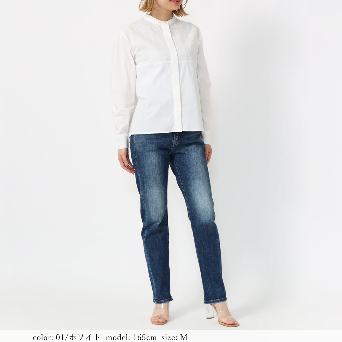 AZURITE公式】バンドカラーボックスシャツ｜異素材ミックスで上品な