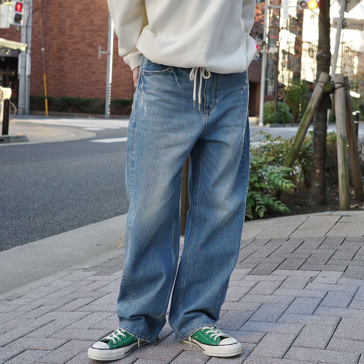 Cafetty新作】綿100％ヴィンテージ風デニムパンツ｜浅めインディゴ