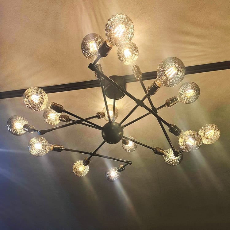 リビングやダイニングを華やかに！16灯の電球が煌めく天井照明｜C001