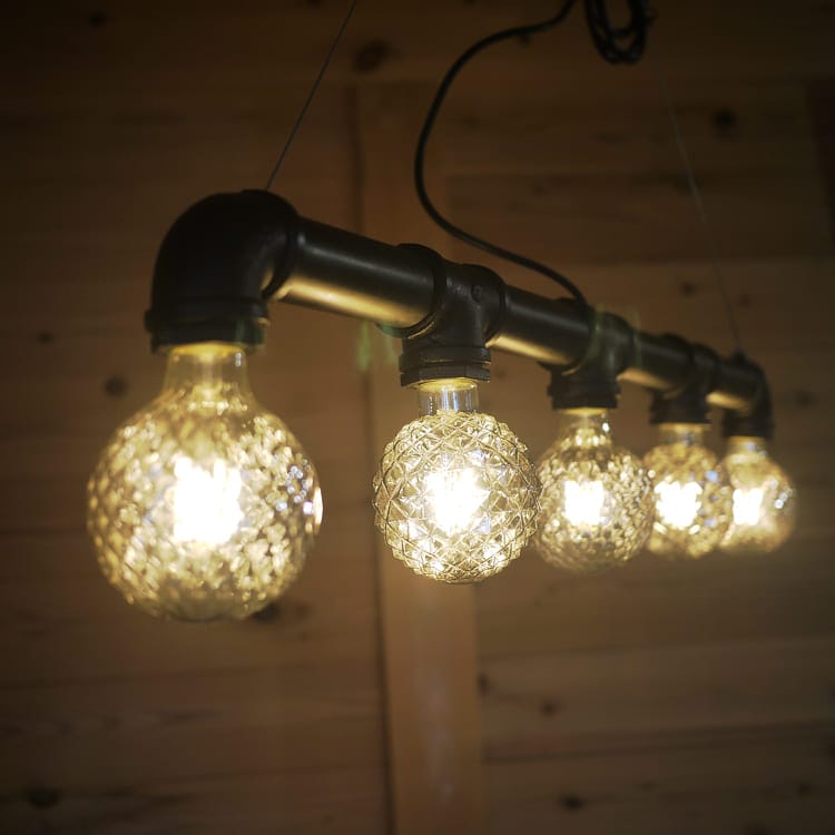 個性派電球×配管デザイン！おしゃれな本格派五灯ペンダントライト｜P027-S