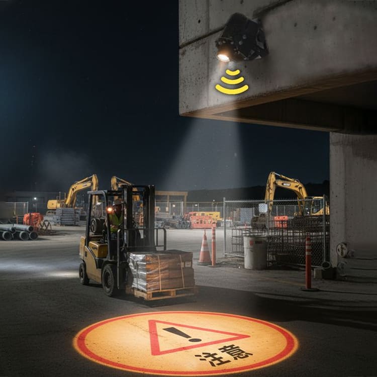 工場や倉庫のゼロ災害対策におすすめ！人感センサー付きのロゴ投影機 ｜Z017