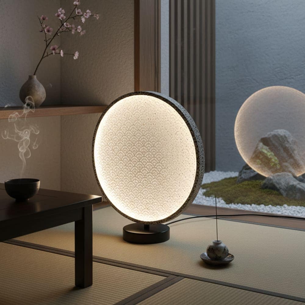 和紙から溢れる柔らかい光が空間を整える円形デスクライト｜S020-washi
