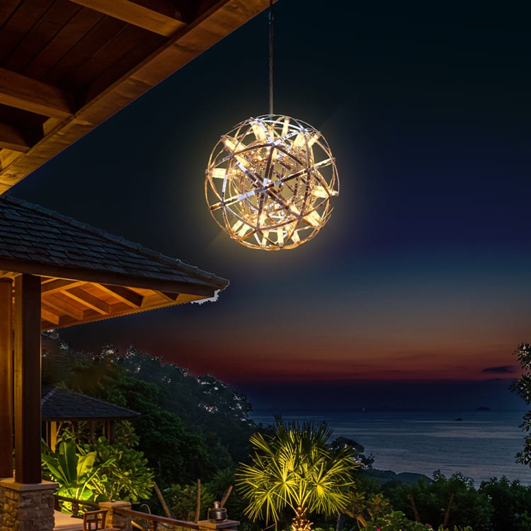 グランピング施設やガーデンにおすすめ！屋外対応の輝くLEDシャンデリア｜WPP035