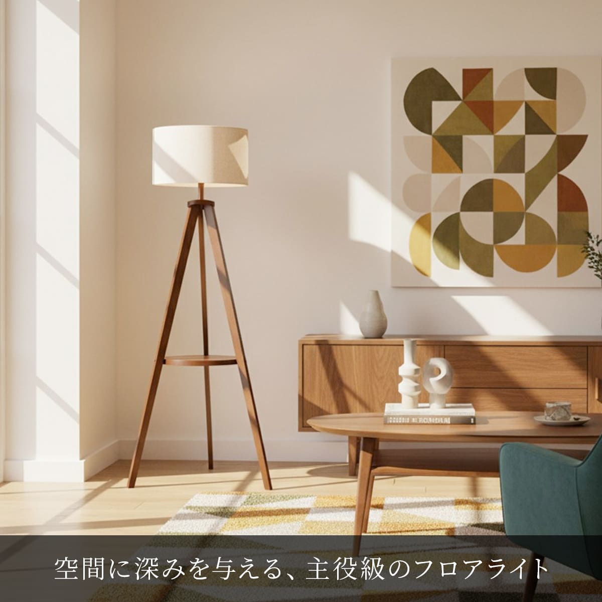 天然木の三脚デザイン。落ち着きあるインテリア照明
