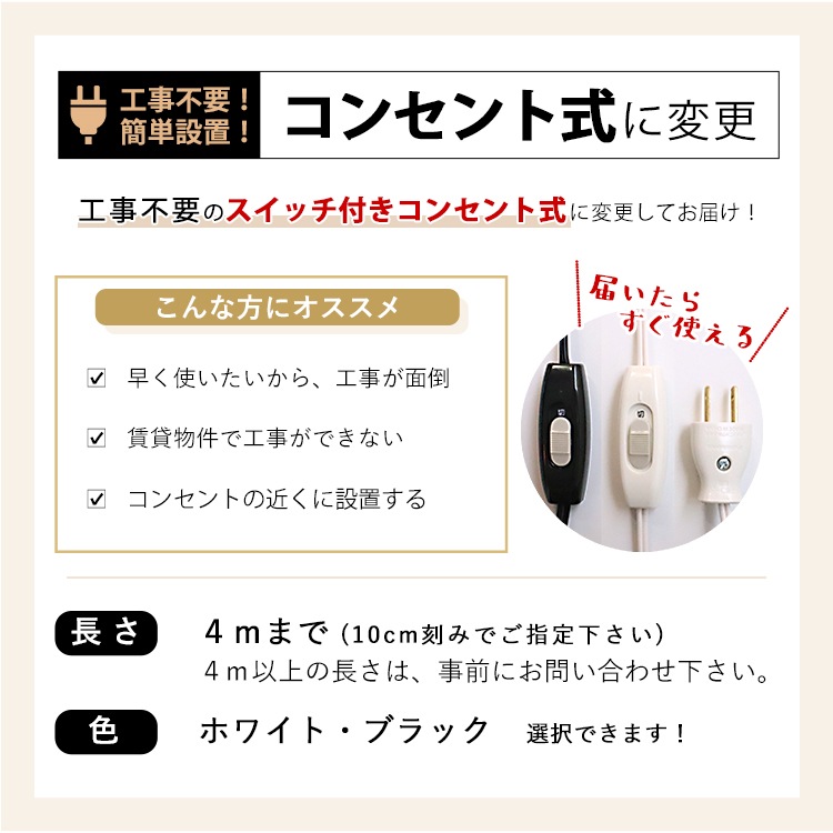 【商品と一緒にご購入下さい】 オプションチケット コンセント式変更 Plug option