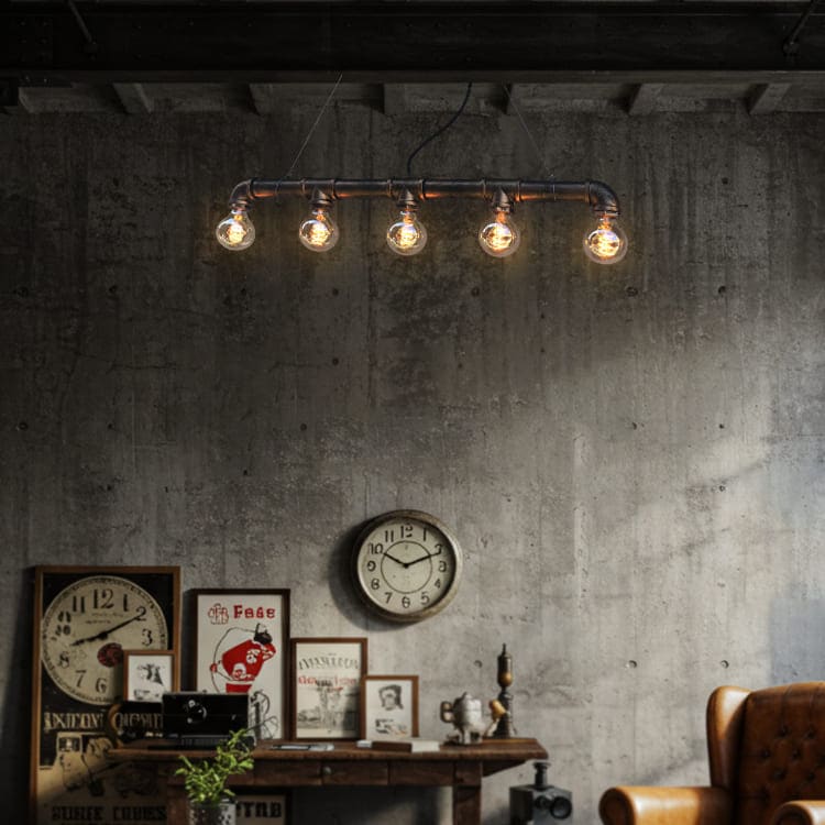 配管デザインが魅力的!5灯のインダストリアルペンダントライト|P027-BALL