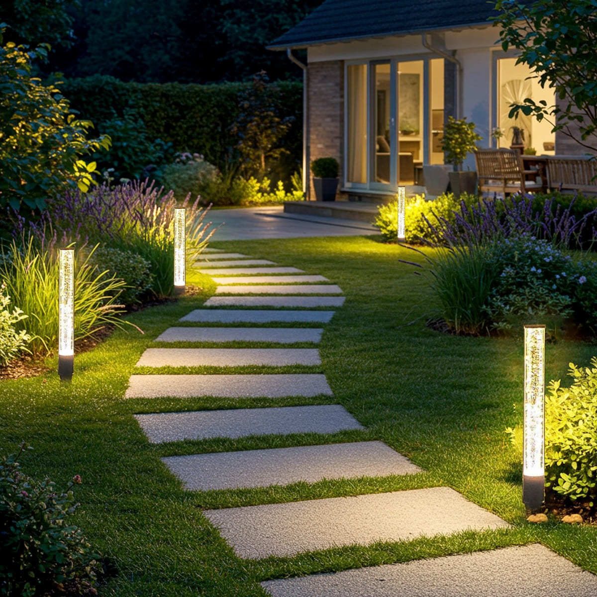 工事不要で手軽に設置！高級感あるクラッシュガラスのLEDガーデンライト | GP004-4SET