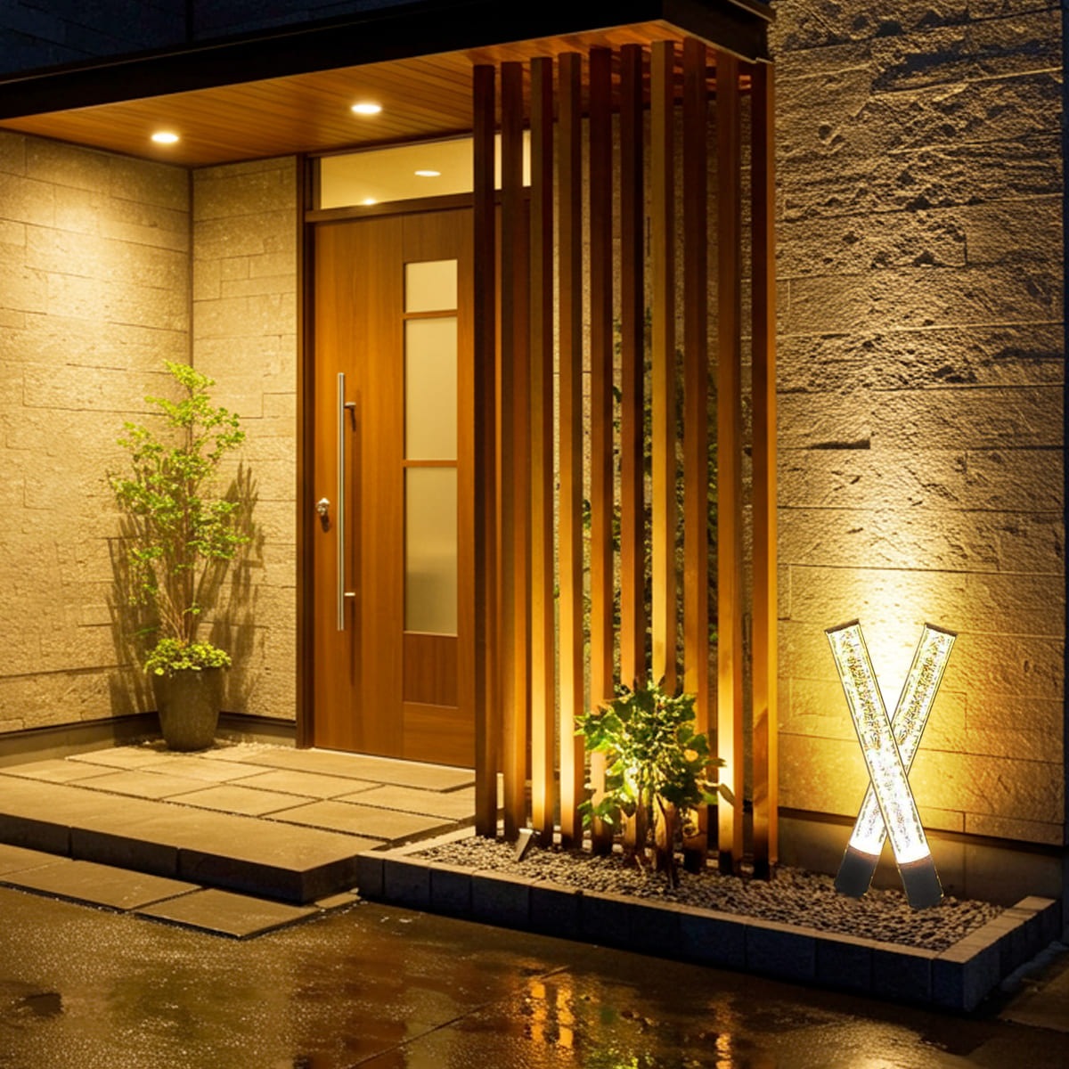 工事不要で手軽に設置！高級感あるクラッシュガラスのLEDガーデンライト | GP004-4SET