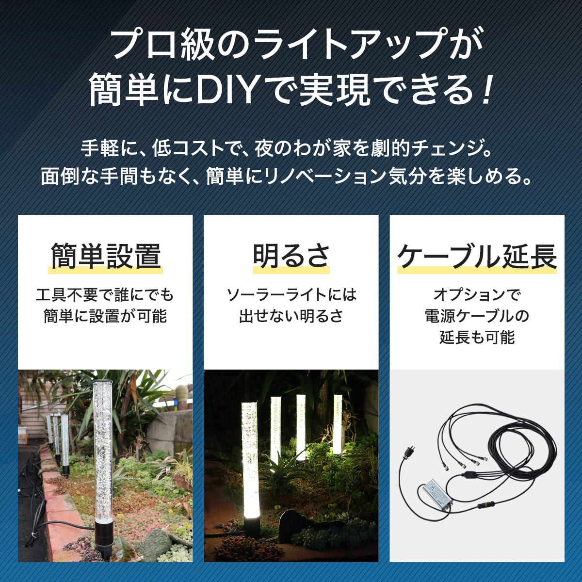 工事不要で手軽に設置！高級感あるクラッシュガラスのLEDガーデンライト | GP004-4SET