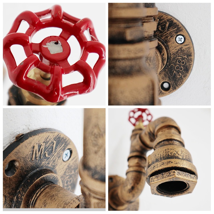 重厚な鉄と繊細な光が融合する蛇口型壁付照明。ヴィンテージな部屋に最適! | WL016