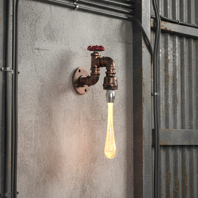 重厚な鉄と繊細な光が融合する蛇口型壁付照明。ヴィンテージな部屋に最適! | WL016