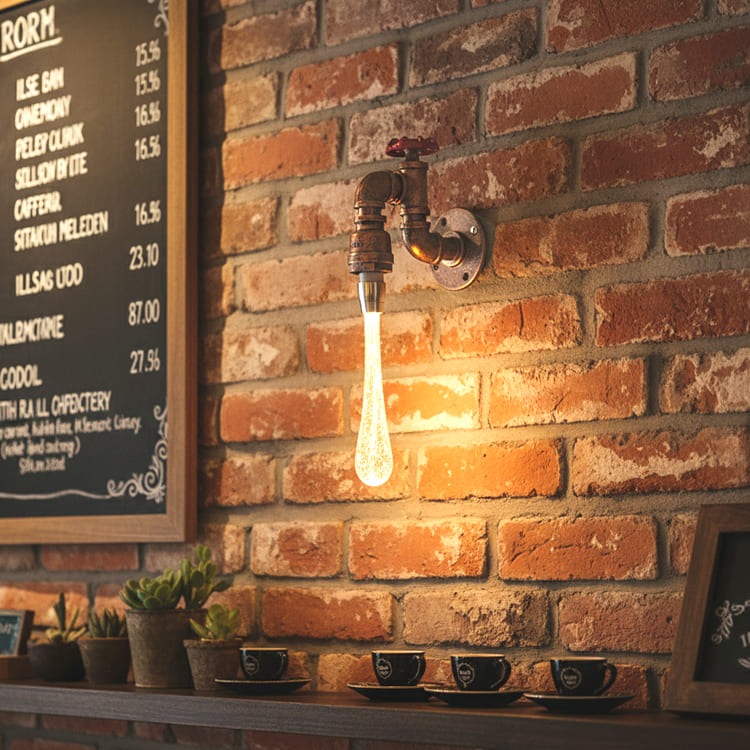 重厚な鉄と繊細な光が融合する蛇口型壁付照明。ヴィンテージな部屋に最適! | WL016