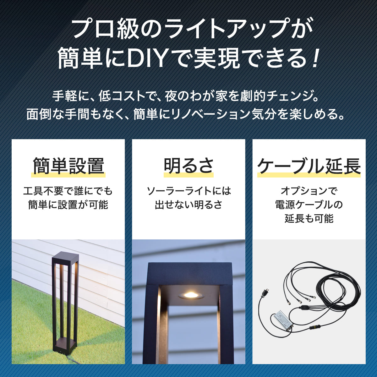陰影がかっこいいガーデンライト4本セット。DIYでも本格的に！ | GP003-4SET
