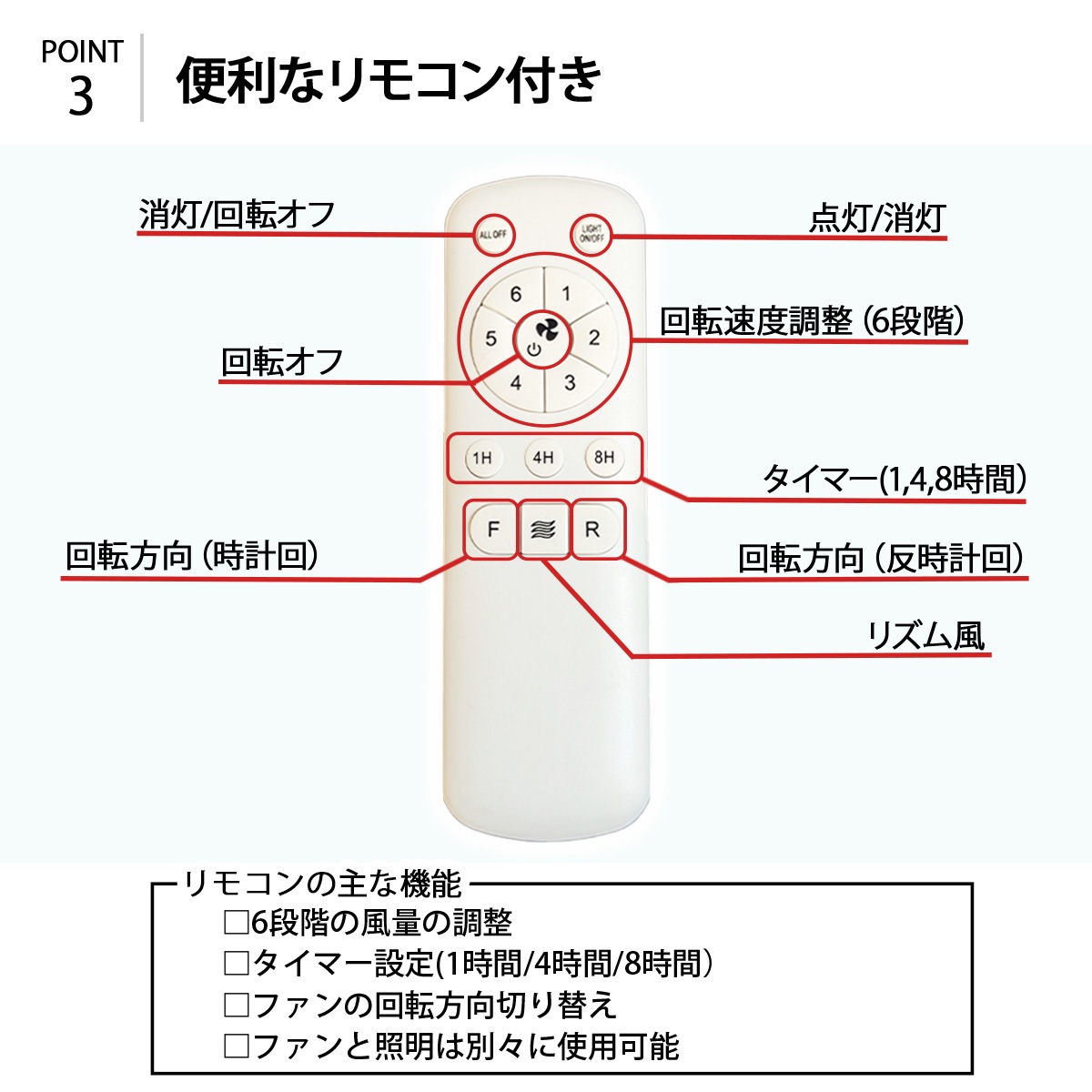 省エネ＆快適！おしゃれな天井ファンライト。賃貸物件OKの軽量設計｜F010