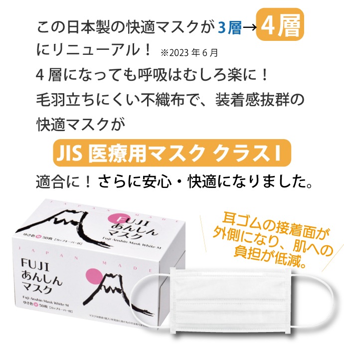 4層 FUJIあんしんマスク ゆき色(ホワイト) Mサイズ カップキーパー付 1