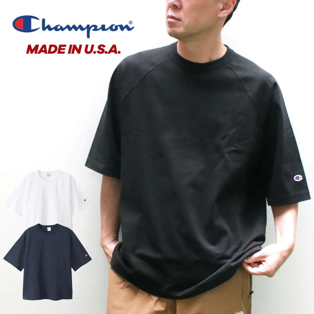 Champion ԥ MADE IN USA  饰TġM L XL̵ إӡ ȾµTġ1Τߥ᡼زġC5-T306