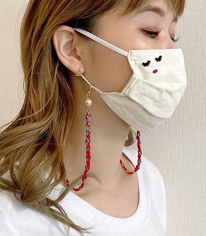 【SALE】【a-jolie】La Paruriereコラボパール付きグログランリボンチェーンマスクストラップ(シングルリボン)■NO.4-5-6-7chain