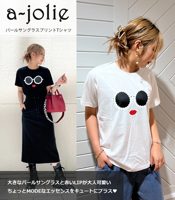 【SALE】【a-jolie】パールサングラスプリントTシャツ▼☆AJ-180532