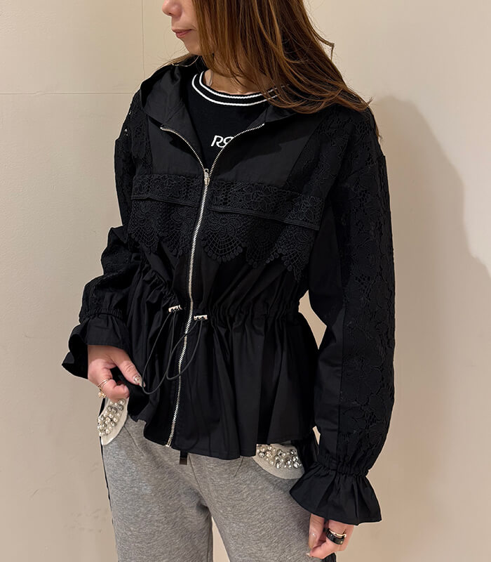 GALENAフリル使い格好いいロングジレ ブラック （CLOCHE  