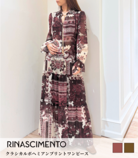 【RINASCIMENTO】クラシカルボヘミアンプリントワンピース★ITRIN125465