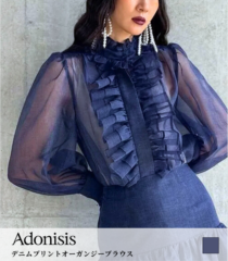 【Adonisis】デニムプリントオーガンジーブラウス★☆S25320