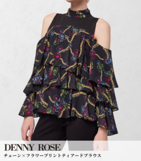【DENNY ROSE】チェーン×フラワープリントティアードブラウス★IT521DD45010