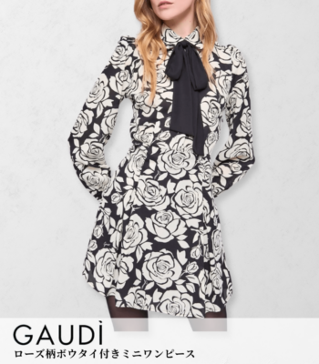 【GAUDI】ローズ柄ボウタイ付きミニワンピース★IT521FD15007
