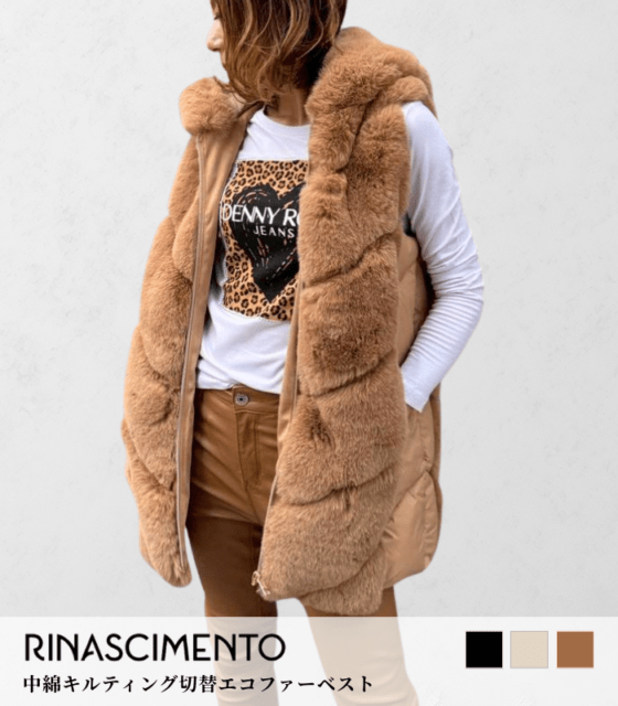 【Rinascimento】中綿キルティング切替エコファーベスト★☆ITRIN122220