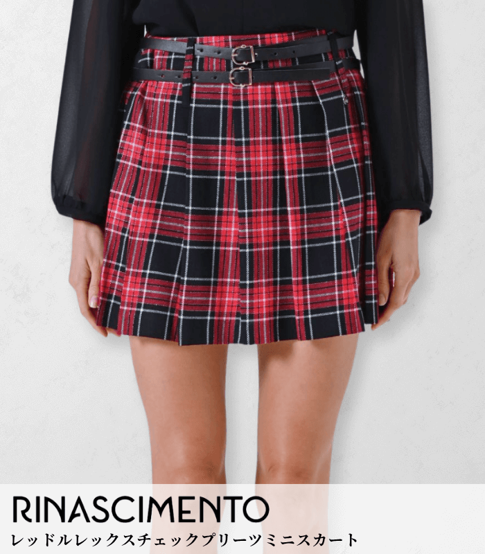 【RINASCIMENTO】レッドルレックスチェックプリーツミニスカート★ITRIN126465Z
