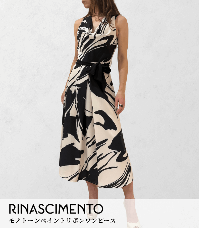 【RINASCIMENTO】モノトーンペイントリボンワンピース★☆ITRIN20269
