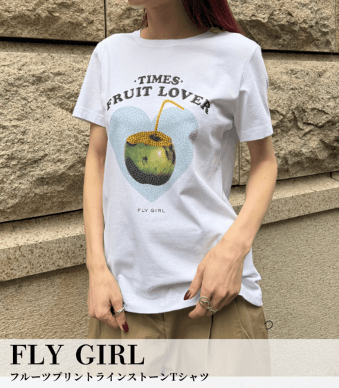 【FLY GIRL】フルーツプリントラインストーンTシャツ★it10668-06