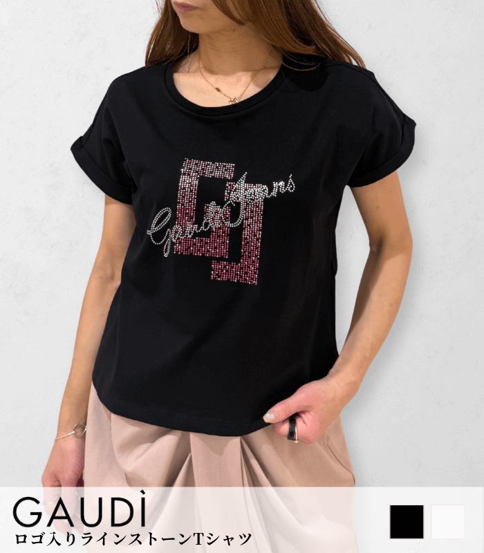 【GAUDI】ロゴ入りラインストーンTシャツ★IT611BD64046