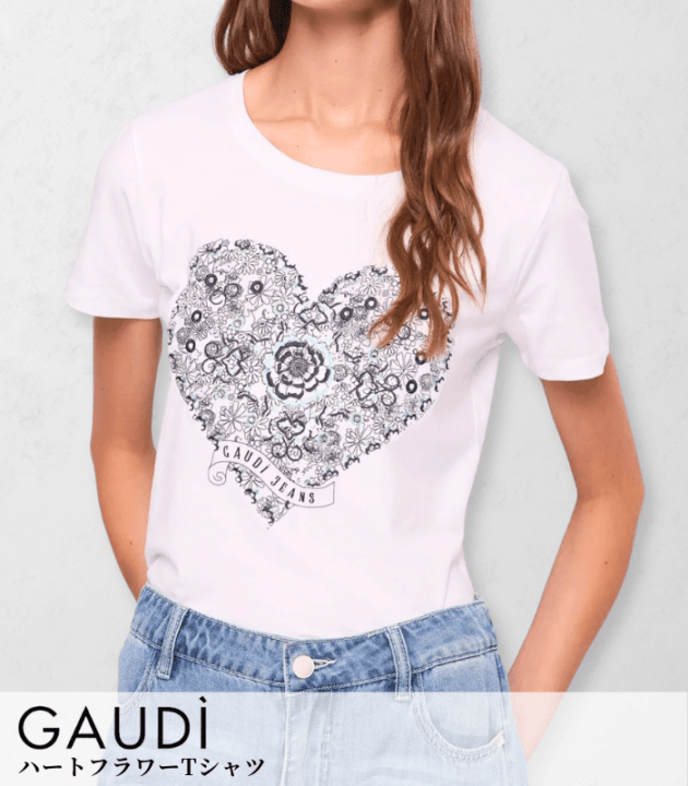 【GAUDI】ハートフラワーTシャツ★IT611BD64042