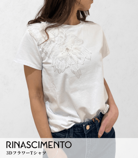 【RINASCIMENTO】3DフラワーTシャツ★ITRIN128080