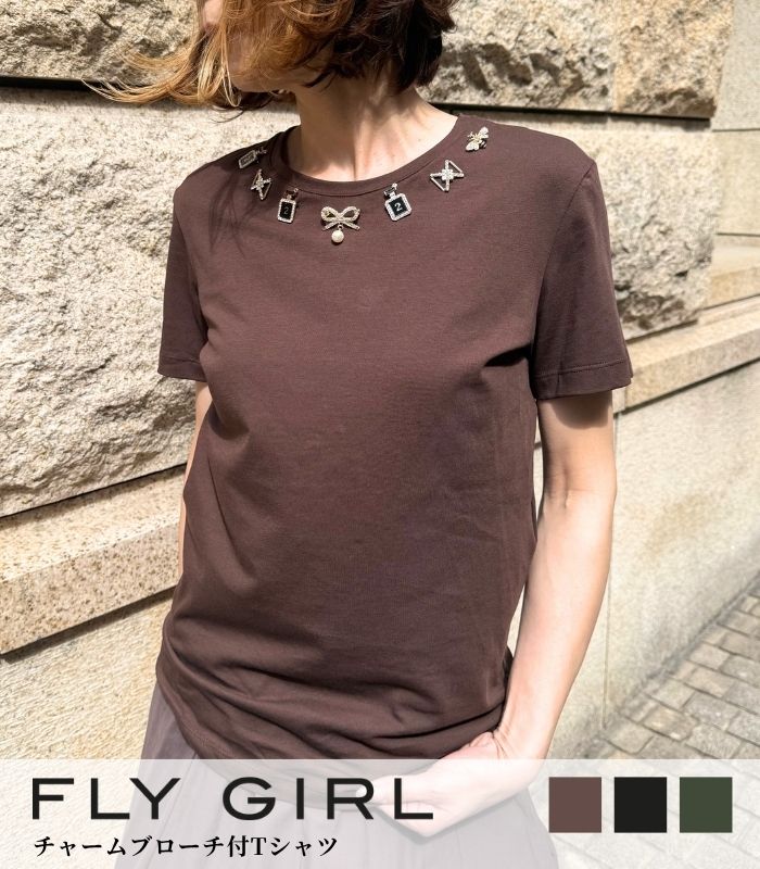 【FLY GIRL】チャームブローチ付Tシャツ★☆IT11792-01