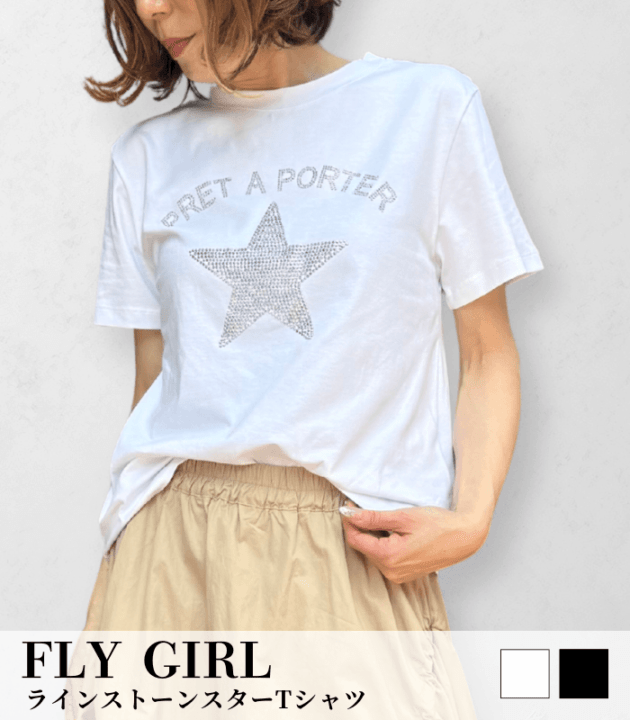【FLY GIRL】ラインストーンスターTシャツ★IT11000-25