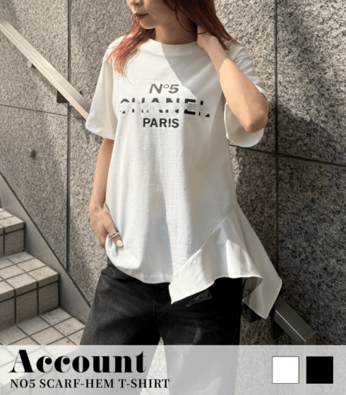 【Account MICALLE】NO5 SCARF-HEM T-SHIRT★MAD108TEB
