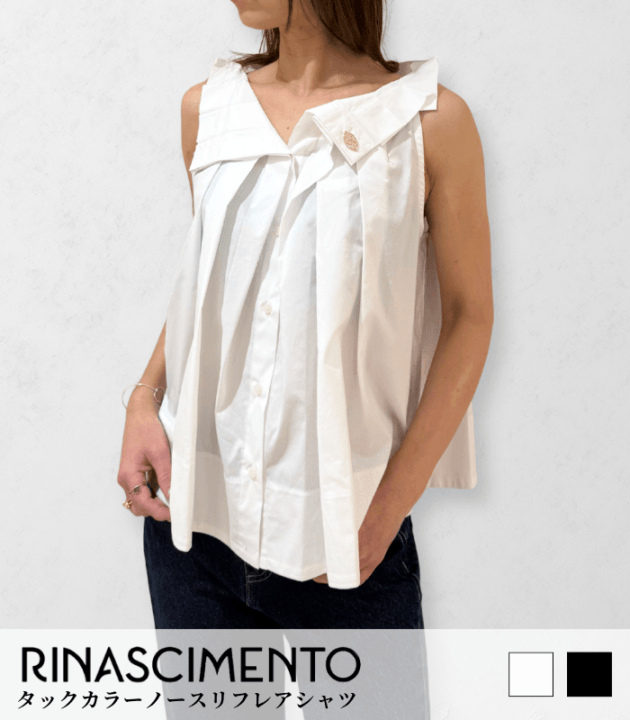 【RINASCIMENTO】タックカラーノースリフレアシャツ★ITRIN20243