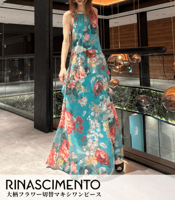 【RINASCIMENTO】大柄フラワー切替マキシワンピース★ITRIN128850