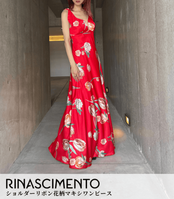 【RINASCIMENTO】ショルダーリボン花柄マキシワンピース★ITRIN128846