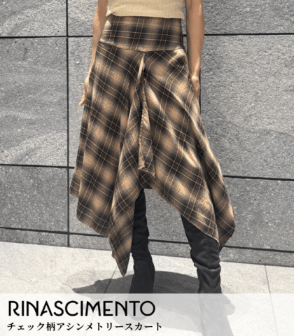 【RINASCIMENTO】チェック柄アシンメトリースカート★ITRIN20467