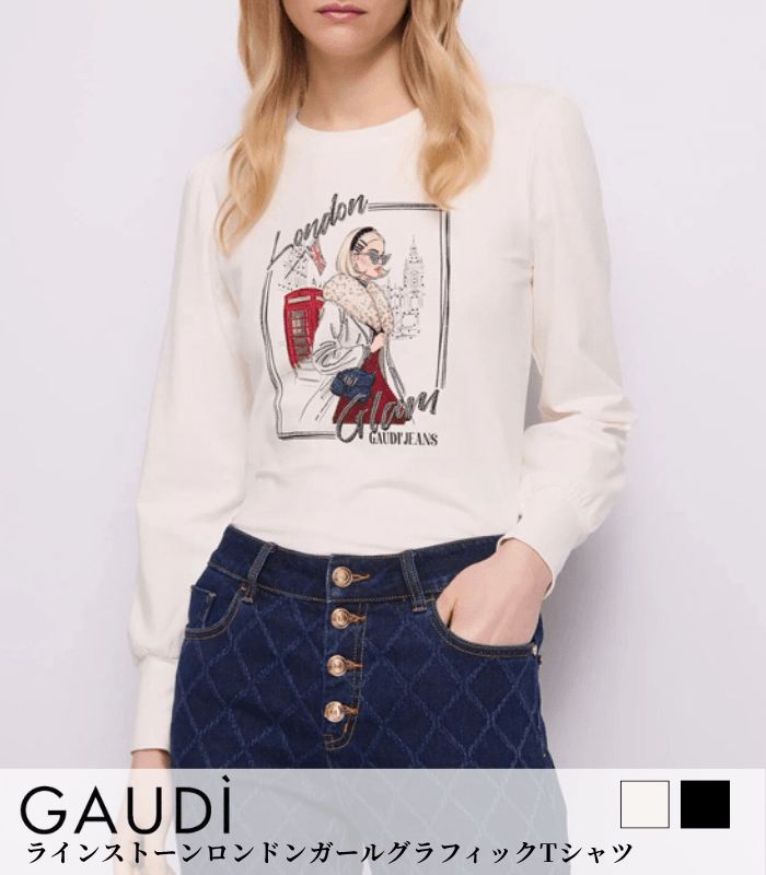 【GAUDI】ラインストーンロンドンガールグラフィックTシャツ★☆IT621BD64013