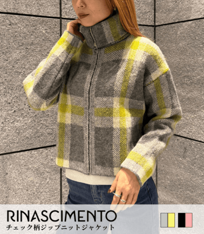 【RINASCIMENTO】チェック柄ジップニットジャケット★ITRIN12407A